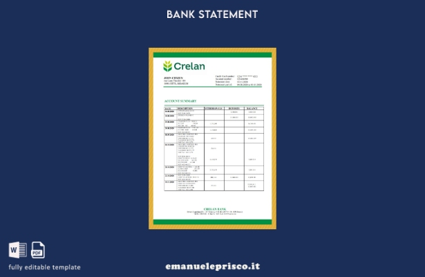 modello di versione dell'estratto conto bancario Crelan belga in stile verificat